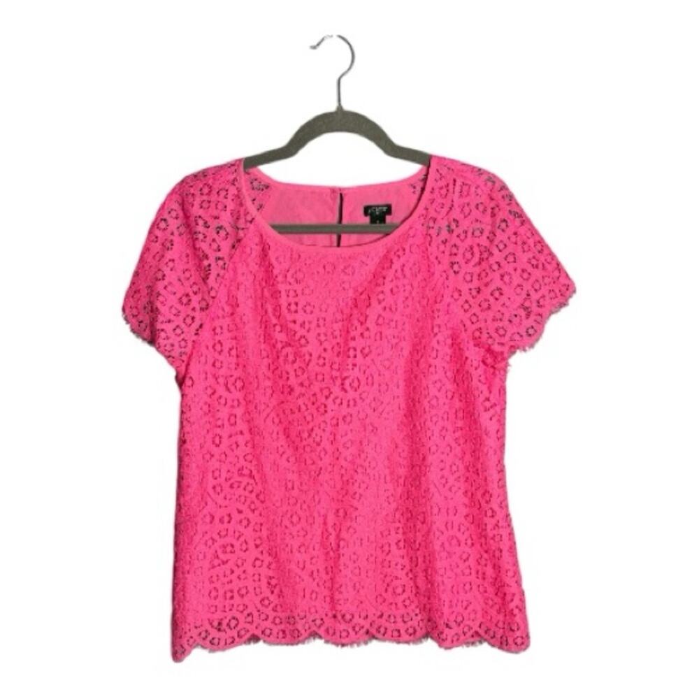 J.Crew Bright Pink Short Sleeve Lace Blouse 4